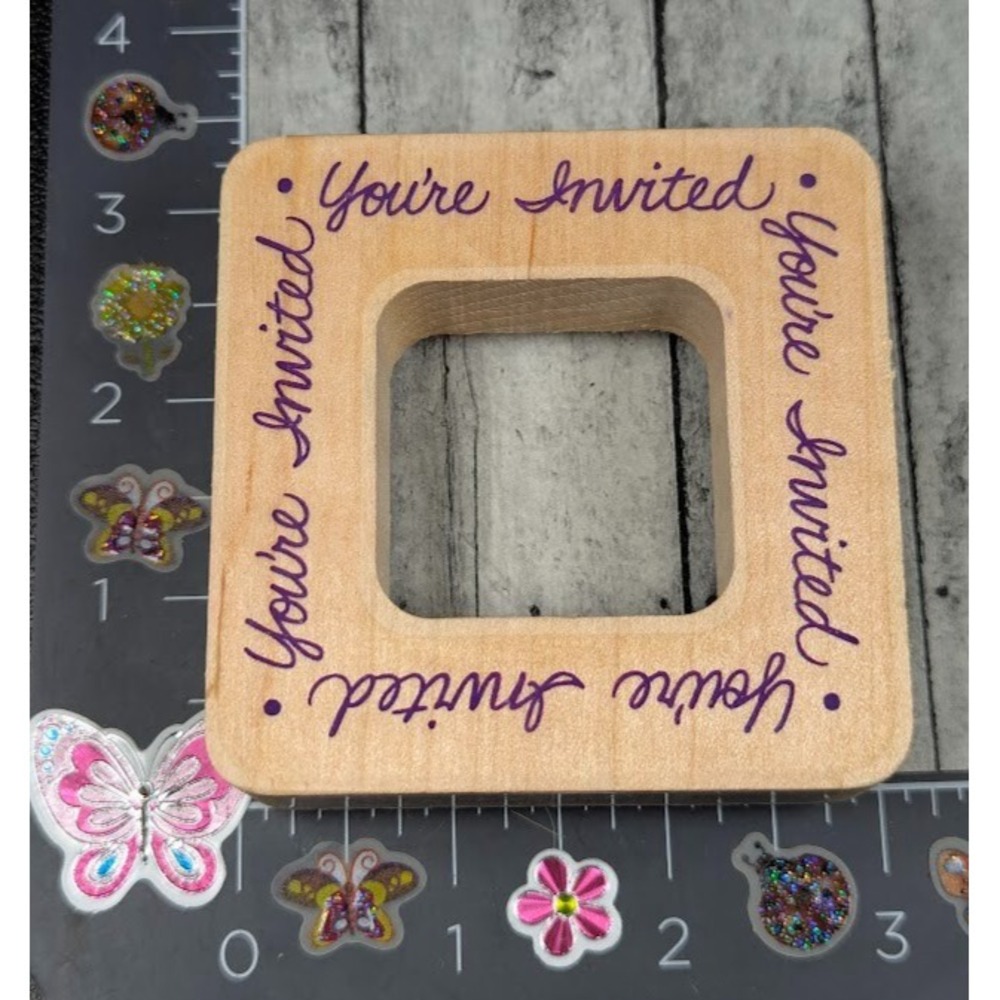 Stampendous You're Invited Nestling Frame QN017  Rubber Stamp Wood #L43